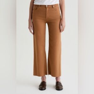 Ag Adriano Goldschmied High Rise Saige Raw Hem Wide Legged Cropped Jeans